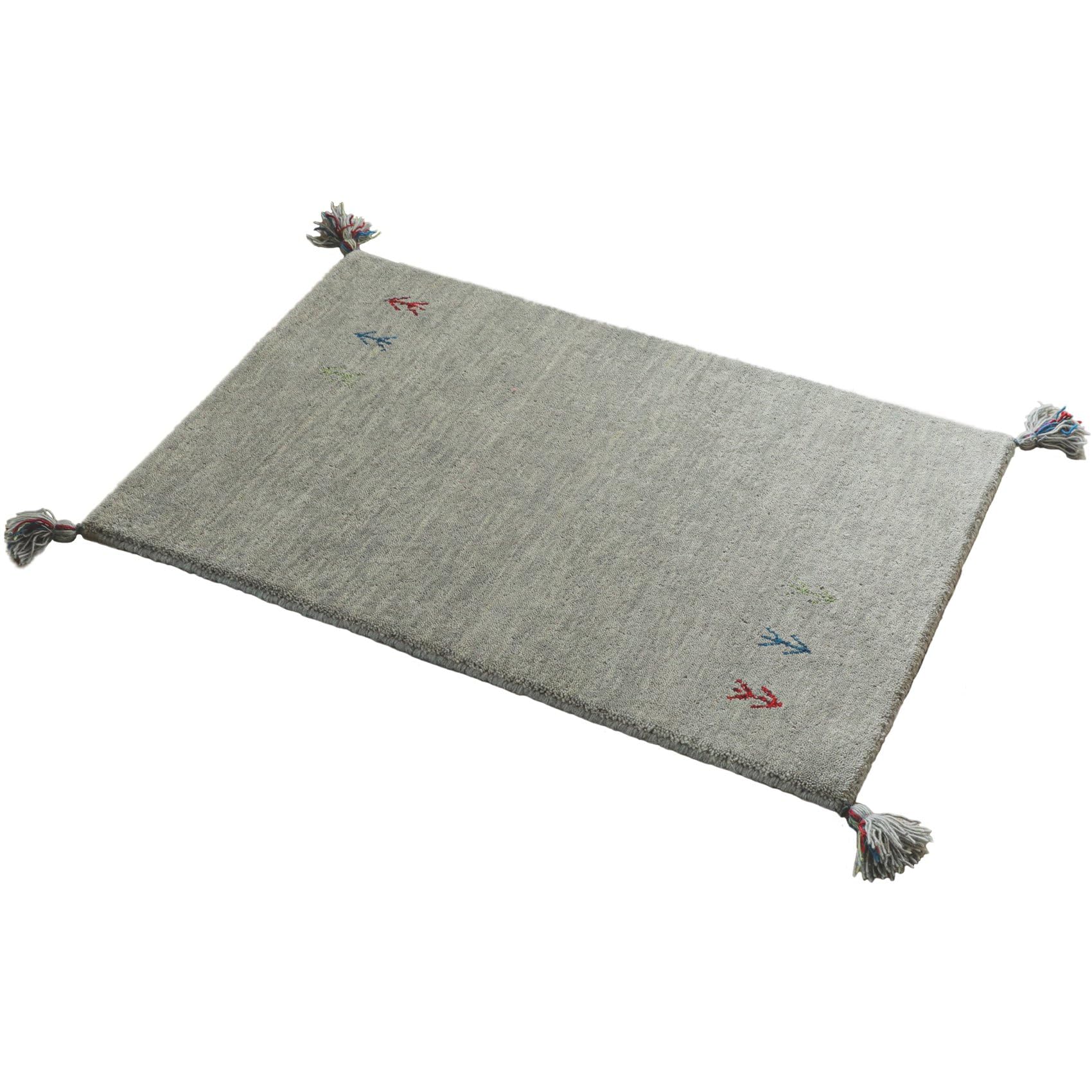 高級敷物 玄関マット 手織り段通 w120－120段 グリーン ウール